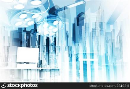 Double exposure of image abstract hospital city as medical concept