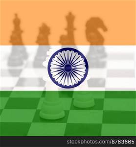 Double exposure of Indian flag with chess board with chess.. Double exposure of Indian flag with chess board with chess