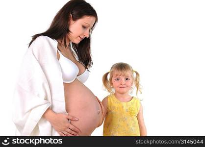 Double motherhood - pregnancy woman and her little daughter