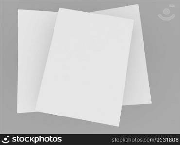 Double open brochure mockup and paper sheet on gray background .3d render illustration.. Double open brochure mockup and paper sheet on gray background ..