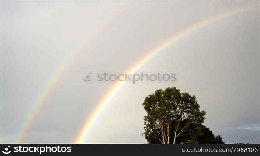 Double rainbow in late afternoon after a good rain in Redcliffe, Queensland, Australia
