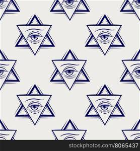 Double triangle and eye seamless pattern. Double triangle and eye ball pen style freemasony seamless pattern. Vector illustration