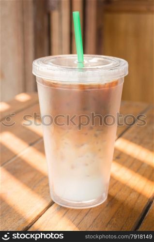 Double wall glass of iced coffee latte, stock photo