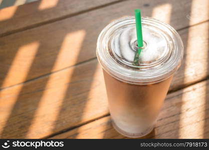 Double wall glass of iced coffee latte, stock photo