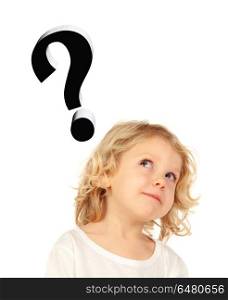 doubtful blond child looking up. doubtful blond child looking up isolated on a white background