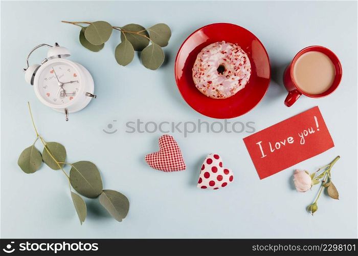 doughnut breakfast with valentine s note decorations