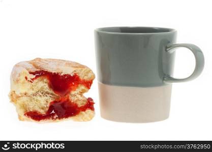 Doughnut with coffee mug isolated on white background