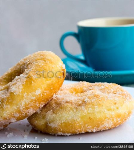 Doughnuts And Coffee Showing Glazed Donut And Sweet