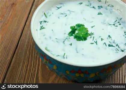 dovga - national meal of Azerbaijani cuisine.yoghurt soup cooked with a variety of herbs