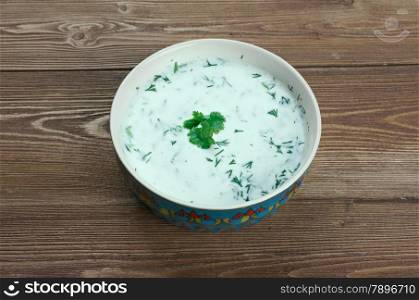 dovga - national meal of Azerbaijani cuisine.yoghurt soup cooked with a variety of herbs