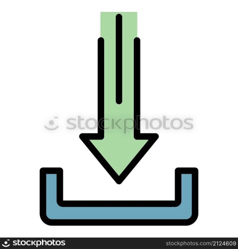 Down arrow and bracket icon. Outline down arrow and bracket vector icon color flat isolated. Down arrow and bracket icon color outline vector