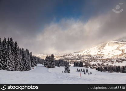 Downhill Ski Slope near Megeve in French Alps, France