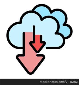 Download data cloud icon. Outline download data cloud vector icon color flat isolated. Download data cloud icon color outline vector