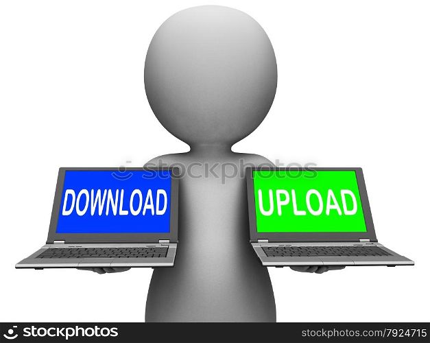 Download Upload Laptops Showing Downloading Uploading Online Data