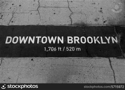 Downtown Brooklyn sign painted on floor in New Your NYC USA