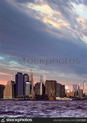 Downtown Brooklyn skyline in New York City at night