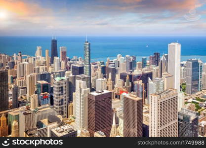 Downtown chicago skyline at sunset Illinois, USA