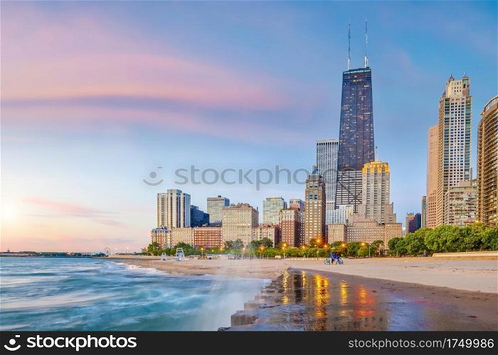 Downtown chicago skyline cityscape in Illinois, USA
