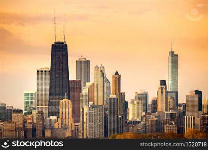 Downtown city skyline of Chicago, Illinois