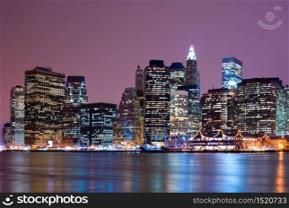 Downtown FInancial District skyline and East River, Manhattan, New York City, New York, United States