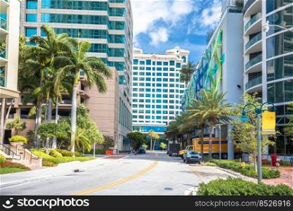 Downtown Fort Lauderdale skyscrapers street view, south Florida, United States of America