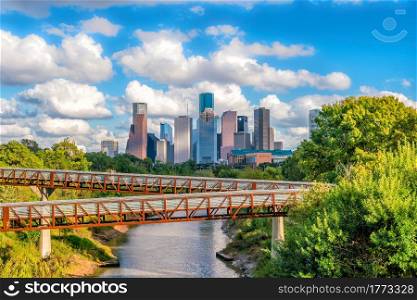 Downtown Houston skyline in Texas USA with bluesky