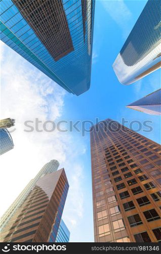 Downtown Los Angeles skyscrapers at sunny day