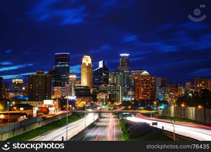 Downtown Minneapolis, Minnesota at the night time