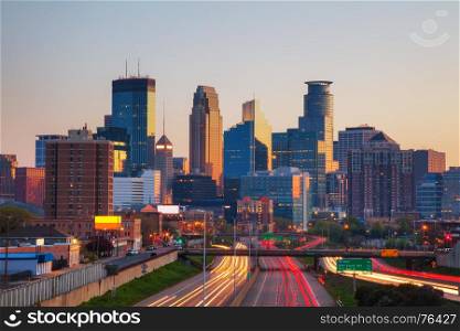 Downtown Minneapolis, Minnesota at the sunrise