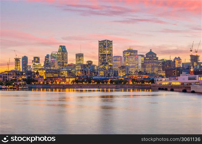 Downtown Montreal skyline at sunset in Canada