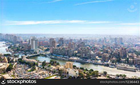 Downtown of Cairo on the bank of Nile river at sunset, Egypt. Downtown of Cairo