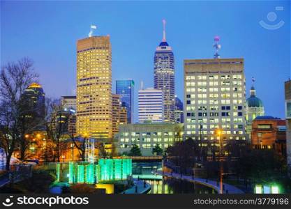 Downtown of Indianapolis at the night time