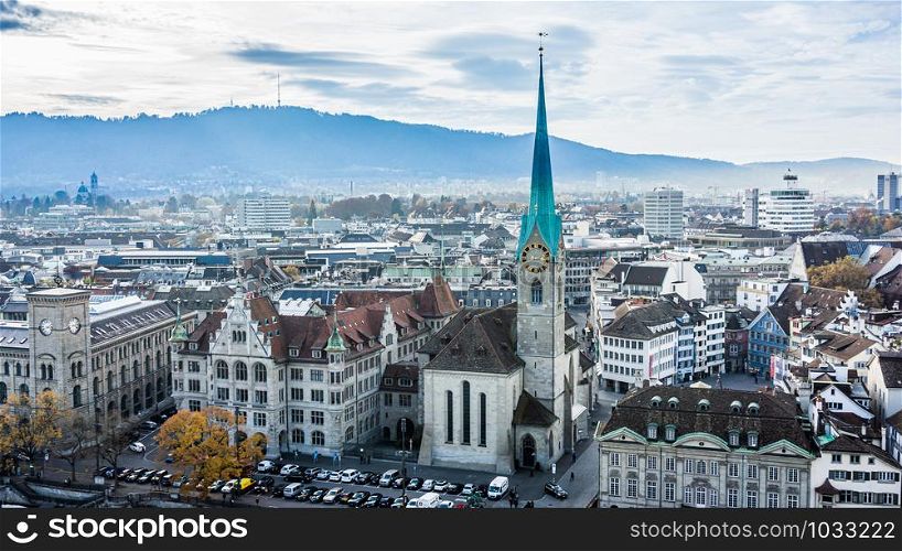 Downtown of Zurich. Beautiful view of the historic city center of Zurich