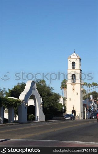 Downtown Ojai with the post office tower.