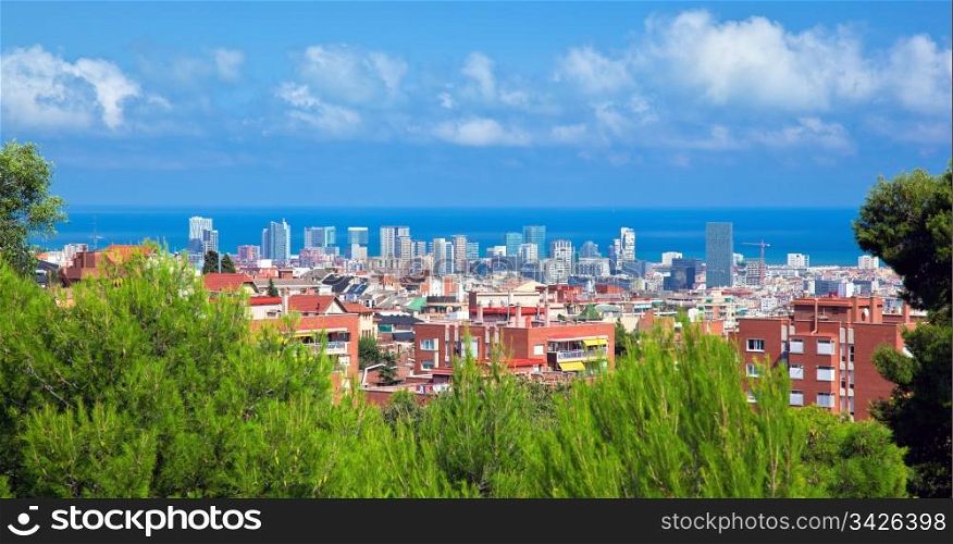 Downtown panorama of Barcelona, Spain. View from the Park Guell