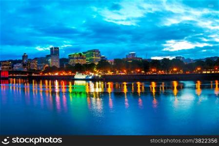 Downtown Portland, Oregon cityscape at the night time
