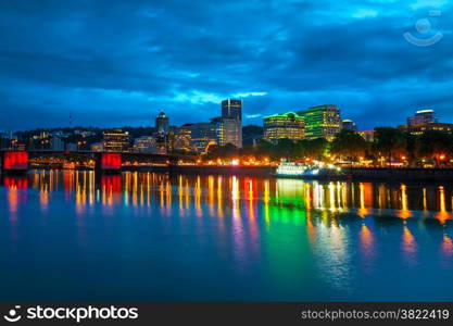 Downtown Portland, Oregon cityscape at the night time