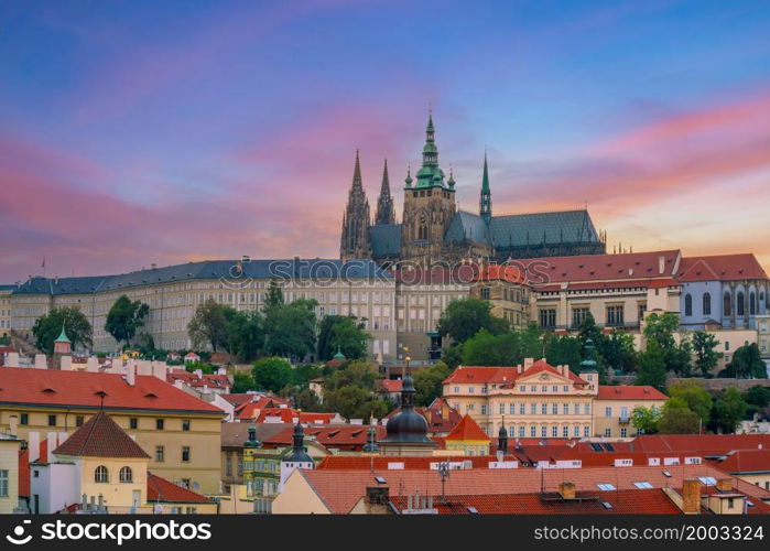 Downtown Prague city skyline, old town cityscape in Czech Republic. Concept of sightseeing and world travel