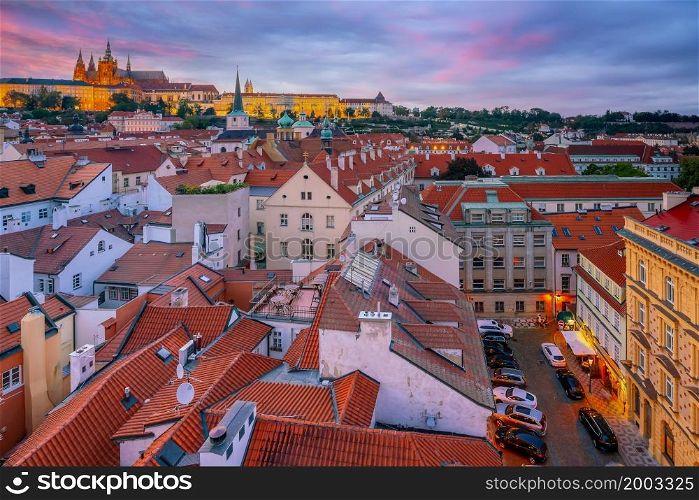 Downtown Prague city skyline, old town cityscape in Czech Republic. Concept of sightseeing and world travel