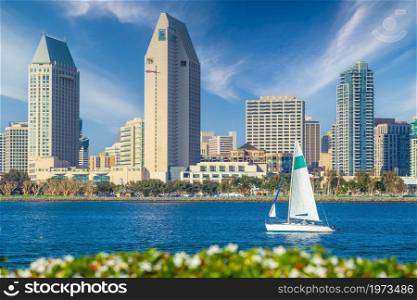 Downtown San Diego city skyline cityscape of United States
