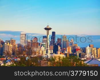 Downtown Seattle as seen from the Kerry park in the evening