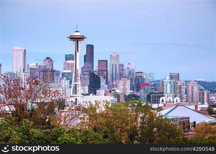 Downtown Seattle as seen from the Kerry park in the evening