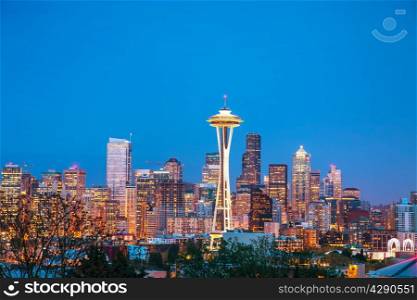 Downtown Seattle as seen from the Kerry park in the night