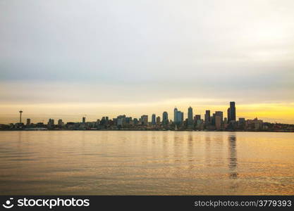 Downtown Seattle cityscape in the morning at sunrise