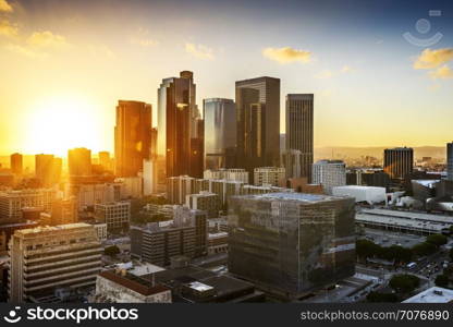 Downtown Skyline at Sunset. Los Angeles, California, USA