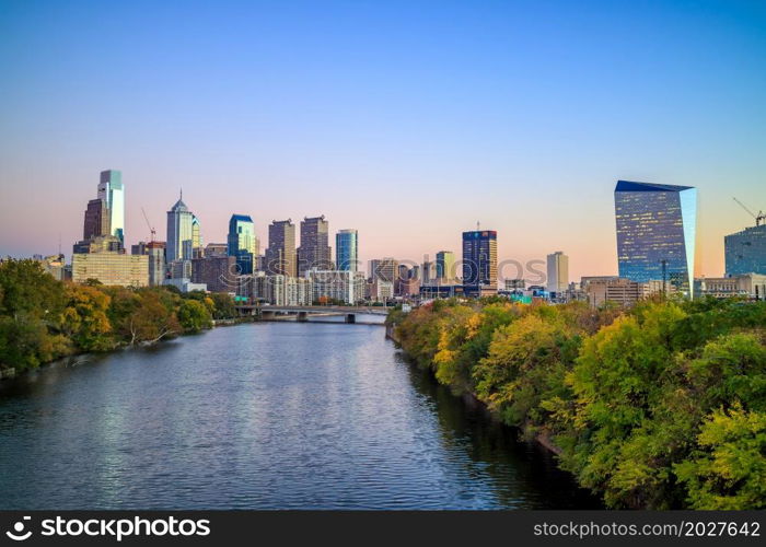 Downtown Skyline of Philadelphia, Pennsylvania at twilight