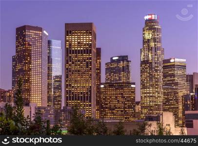 Downtown skyscrapers Los Angeles California at night