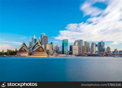 Downtown Sydney skyline with blue sky in Australia
