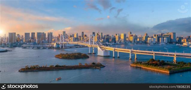 Downtown Tokyo city skyline cityscape of Japan at sunset
