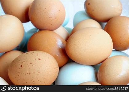Dozens of fresh eggs in a pile